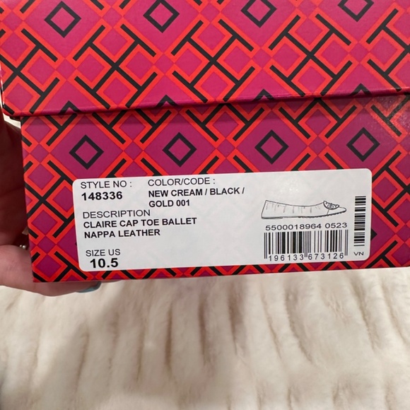 Tory Burch Claire Cap Toe Ballet Flat (Women) 10.5M, CREAM / BLACK / GOLD - Picture 6 of 6